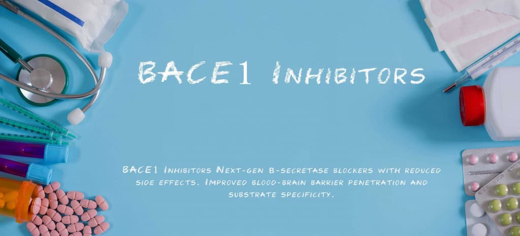 Ilustração de Inibidores de BACE1, próxima geração com efeitos colaterais reduzidos. Melhoria da penetração da barreira hematoencefálica e da especificidade do substrato e imagem de medicamentos e instrumentos médicos