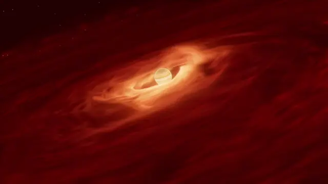 Planeta “engorda” bilhões de toneladas por segundo enquanto vaga sozinho pelo espaço Um artigo publicado nesta quinta-feira (2) no periódico científico The Astrophysical Journal Letters descreve a descoberta de um planeta com uma taxa de crescimento muito impressionante. Esse mundo fora do Sistema Solar aumenta cerca de seis bilhões de toneladas por segundo. Planeta “engorda” bilhões de toneladas por segundo enquanto vaga sozinho pelo espaço