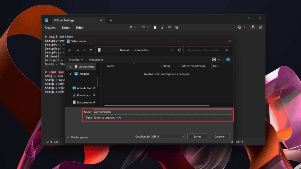 Captura de tela com bloco de notas