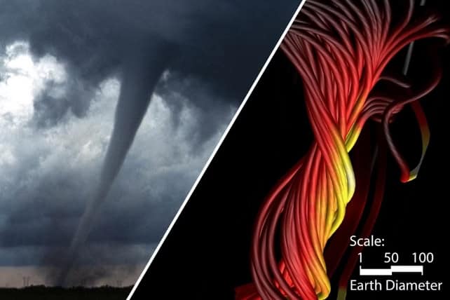 Tornados magnéticos representam nova ameaça do clima espacial à Terra Um estudo publicado este mês no periódico científico The Astrophysical Journal traz à tona uma ameaça climática espacial até então desconhecida: vórtices magnéticos compactos e potentes, semelhantes a tornados, que se formam no vasto espaço entre o Sol e a Terra. Tornados magnéticos representam nova ameaça do clima espacial à Terra