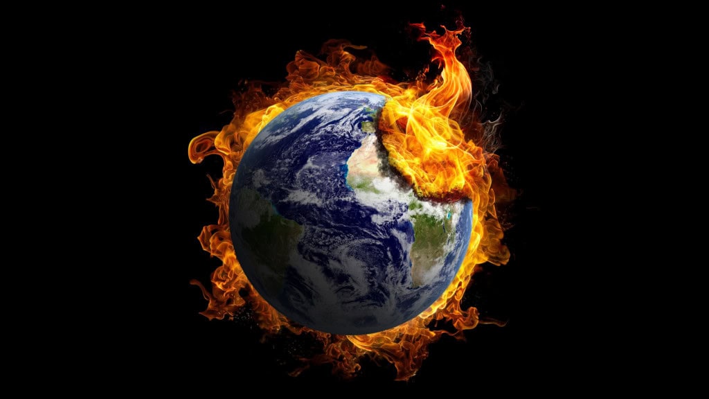 Ilustração do planeta Terra pegando fogo