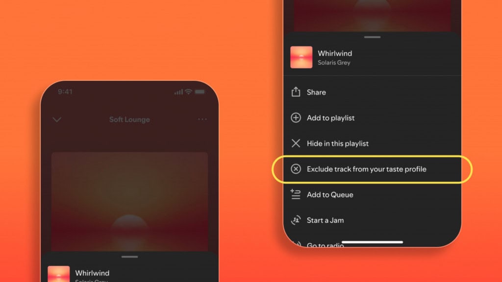 Spotify lança recurso para você proteger sua Retrospectiva daquelas músicas O Spotify anunciou nesta quarta-feira (1º) um novo recurso que dá aos usuários mais poder sobre o algoritmo de recomendações. Vai dar para excluir músicas específicas do seu perfil musical, que guia as sugestões personalizadas de músicas, playlists e descobertas semanais. Montagem mostrando como excluir música de perfil musical no Spotify