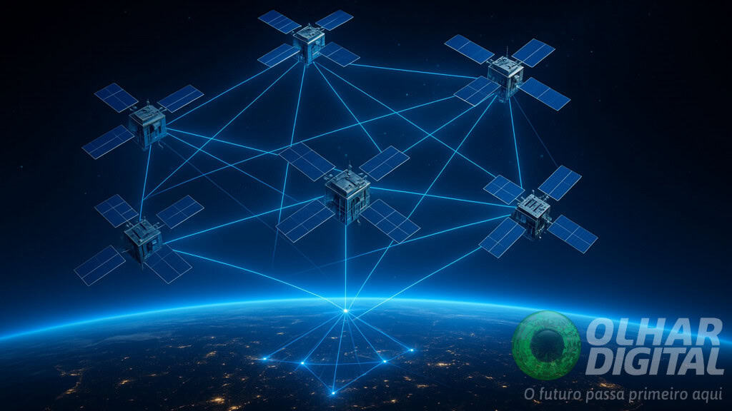 Como o supercomputador espacial da China pode mudar tudo na IA A China caminha rumo a uma nova fronteira tecnológica. O país tem em órbita os satélites iniciais de uma constelação que deve formar o primeiro supercomputador de inteligência artificial (IA) em órbita. Ilustração de rede de satélites compondo supercomputador e data center de IA da China no espaço