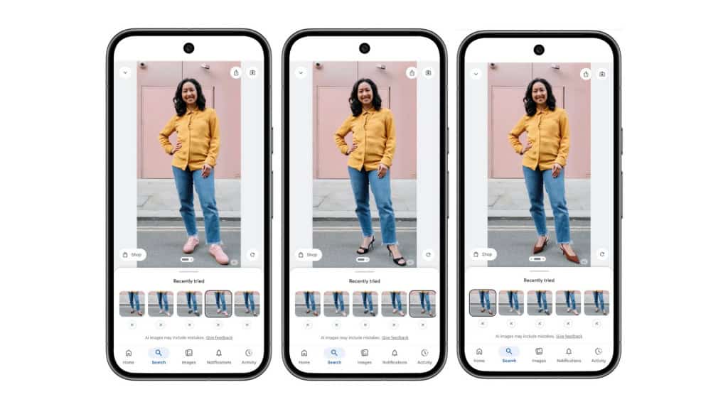 De provadores a agentes: como o Google acelera na corrida da IA O Google anunciou duas novidades de inteligência artificial (IA) nesta semana. Uma delas é relativamente simples e divertida: agora é possível “experimentar” sapatos virtualmente no Google Shopping. A outra é um avanço mais robusto: o modelo Gemini 2.5 Computer Use, capaz de usar navegadores como se fosse uma pessoa. Montagem com imagens de mulher usando sapatos diferentes – todas geradas no Google Shopping