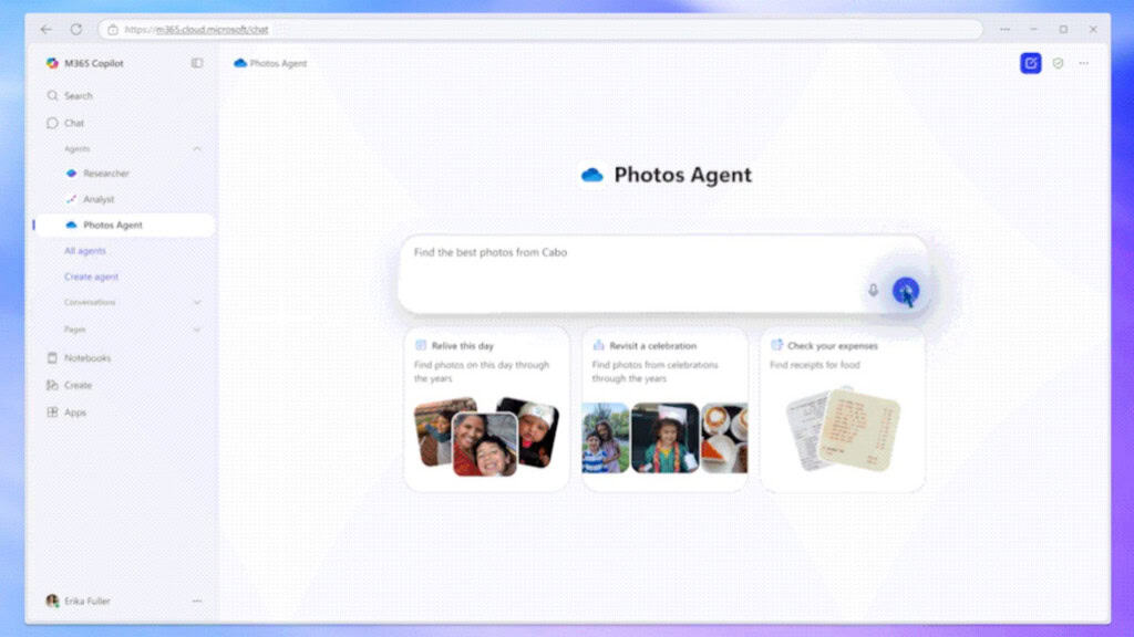 Cérebro do OneDrive: Copilot vai transformar arquivos em respostas, diz Microsoft A Microsoft anunciou a maior reformulação do OneDrive em mais de uma década. O serviço de armazenamento vai passar a integrar o Copilot, o assistente de inteligência artificial (IA) da empresa, como parte central da experiência. Tela inicial do Photo Agent do OneDrive da Microsoft