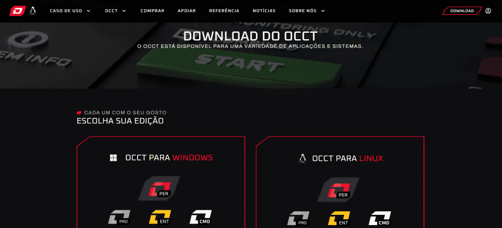 7 apps de diagnóstico para instalar no PC Windows No universo da informática, a prevenção é sempre melhor que a solução, e é aí que entram os apps de diagnóstico para o PC Windows. Captura de tela do site oficial para download do app OCCT