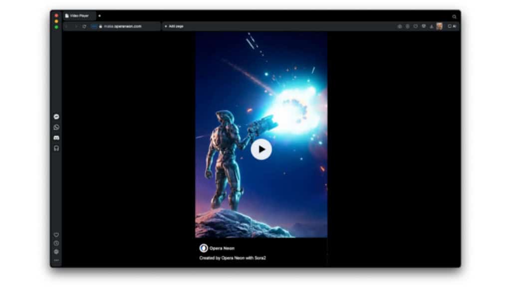 Opera Neon deixa você usar melhor IA da OpenAI para gerar vídeos no navegador O Neon, navegador mais recente da Opera, ganhou um recurso nesta terça-feira (07) que promete chamar atenção: gerar vídeos direto no browser por meio do Sora 2, modelo da OpenAI. O usuário digita sua ideia e recebe um clipe pronto para compartilhar por link, sem precisar sair da aba. Janela do Opera Neon com vídeo criado por meio do Sora 2 da OpenAI