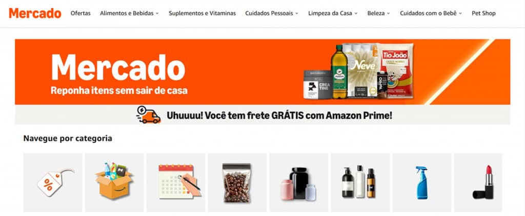 Como funciona o Amazon Mercado, que promete trazer supermercado para dentro de casa A Amazon estreou nesta semana o Amazon Mercado no Brasil. A modalidade permite comprar alimentos, produtos de limpeza, itens de beleza e até comida para pets através do site, sem sair de casa. Como funciona o Amazon Mercado, que promete trazer supermercado para dentro de casa