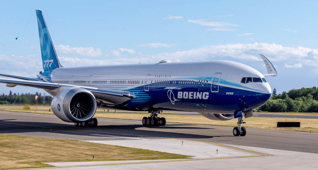 Boeing adia lançamento do modelo 777X para 2027 A Boeing adiou o lançamento do 777X de 2026 para o início de 2027. O impacto financeiro pode variar entre US$ 2,5 bilhões (R$ 13,3 bilhões) e US$ 4 bilhões (R$ 21,3 bilhões); os detalhes serão apresentados na divulgação de resultados da fabricante de aviões estadunidense em 29 de outubro. boeing 777x