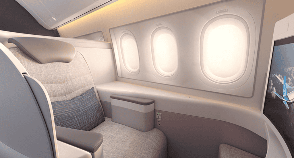 Boeing adia lançamento do modelo 777X para 2027 A Boeing adiou o lançamento do 777X de 2026 para o início de 2027. O impacto financeiro pode variar entre US$ 2,5 bilhões (R$ 13,3 bilhões) e US$ 4 bilhões (R$ 21,3 bilhões); os detalhes serão apresentados na divulgação de resultados da fabricante de aviões estadunidense em 29 de outubro. cabine boeing