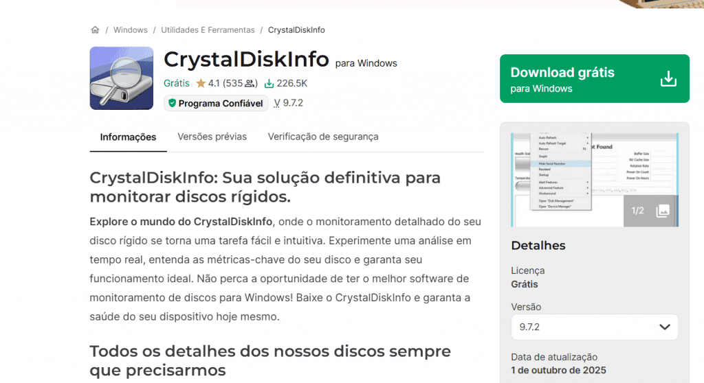 7 apps de diagnóstico para instalar no PC Windows No universo da informática, a prevenção é sempre melhor que a solução, e é aí que entram os apps de diagnóstico para o PC Windows. Captura de tela do site de app CrystalDisk