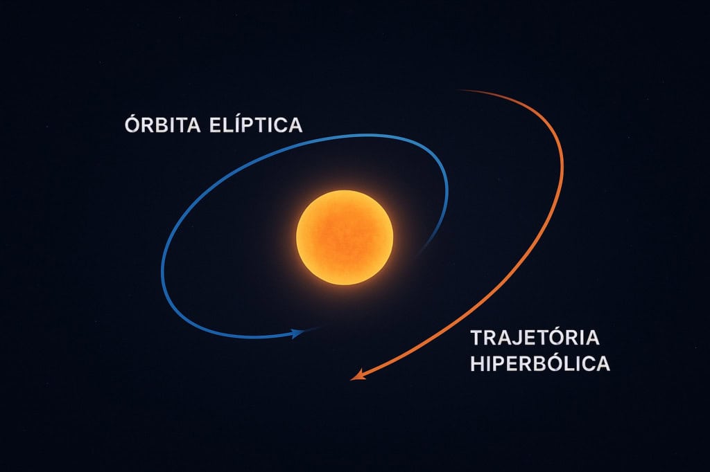 órbita elíptica vs trajetória hiperbólica