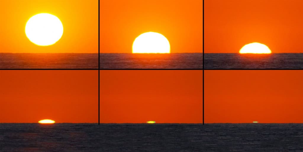 Flashes de esmeralda e safira transformam o pôr do Sol Quando o Sol se põe, os tons dourados e alaranjados que tingem o céu já garantem uma despedida de tirar o fôlego. Mas, às vezes, isso pode ficar ainda mais espetacular – quando a ciência e a natureza, juntas, proporcionam fenômenos ópticos tão incomuns que parecem lendas. É o caso de uma visão breve conhecida como flash verde e de seu irmão ainda mais raro, o flash azul. Flashes de esmeralda e safira transformam o pôr do Sol