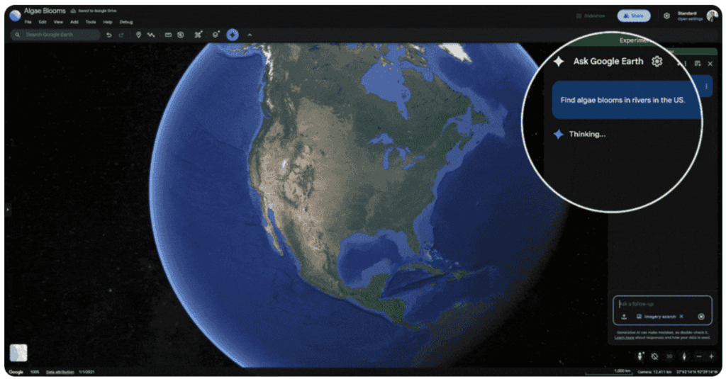 Catástrofes naturais: Google Earth agora prevê quem está em risco O Google anunciou novos recursos de inteligência artificial (IA) para o Google Earth que podem ajudar a salvar vidas durante desastres naturais ou em períodos de grandes mudanças no clima. Um deles identifica comunidades e infraestruturas em risco, simultaneamente. Outro permite que usuários encontrem objetos e descubram padrões em imagens de satélite. gemini earth