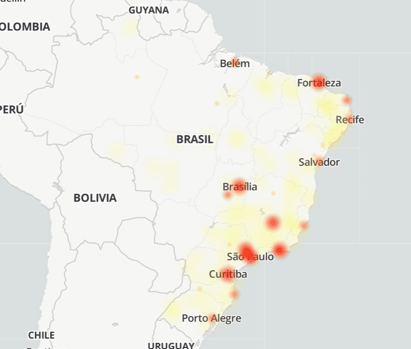 YouTube apresenta problemas de conexão na noite desta quarta-feira (15) Na noite desta quarta-feira (15), o YouTube passou a enfrentar problemas de conexão em seu app. As reclamações no Downdetector, portal que registra erros em portais e sites, cresceram por volta das 20h20 (horário de Brasília) e ultrapassam as 30 mil. Mapa do Brasil mostrando onde estão as queixas