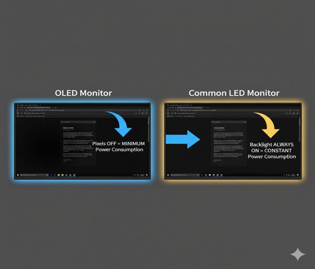 Infográfico gerado por IA para mostrar consumo de energia em telas OLED