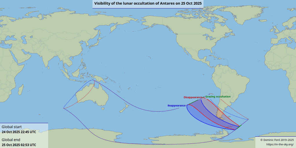 “Sextou” com “eclipse” da estrela Antares pela Lua – evento pode ser visto do Brasil? Nesta sexta-feira (24), a Lua vai passar na frente de Antares (Alpha Scorpii), provocando uma espécie de “eclipse” dessa estrela supergigante de classe M que tem cerca de 883 vezes o raio do Sol e fica a 600 anos-luz da Terra. “Sextou” com “eclipse” da estrela Antares pela Lua – evento pode ser visto do Brasil?
