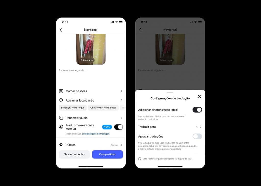 Instagram: você já pode traduzir Reels para português usando Meta AI A Meta introduziu o recurso de tradução de Reels no mês passado, mas apenas em inglês e espanhol. Agora, a empresa está ampliando a novidade para português e hindi, permitindo que usuários assistam vídeos no Instagram e Facebook no idioma que preferirem. Instagram: você já pode traduzir Reels para português usando Meta AI