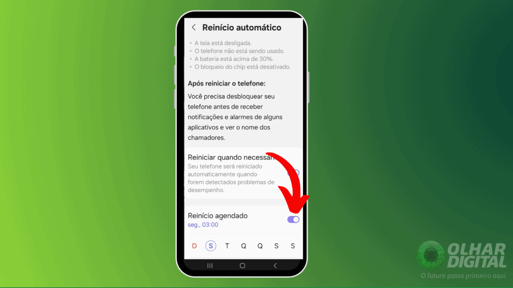 7 funções que podem mudar a forma de usar os celulares Samsung Descobrir funções pouco conhecidas do seu celular Samsung é o primeiro passo para elevar seu dispositivo de categoria de um simples acessório a uma central de produtividade e entretenimento. Captura de tela para funções do celular Samsung, como o reinício automático