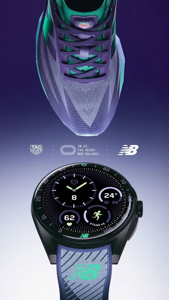 Tag Heuer faz parceria com New Balance em novo smartwatch de luxo A Tag Heuer está lançando um novo smartwatch de luxo. O Connected Calibre E5 uniu luxo e tecnologia em uma parceria inédita com a New Balance, fabricante de tênis esportivos. Tag Heuer faz parceria com New Balance em novo smartwatch de luxo