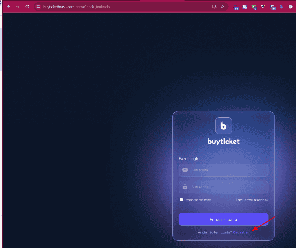 Tela de cadastro do BuyTicket