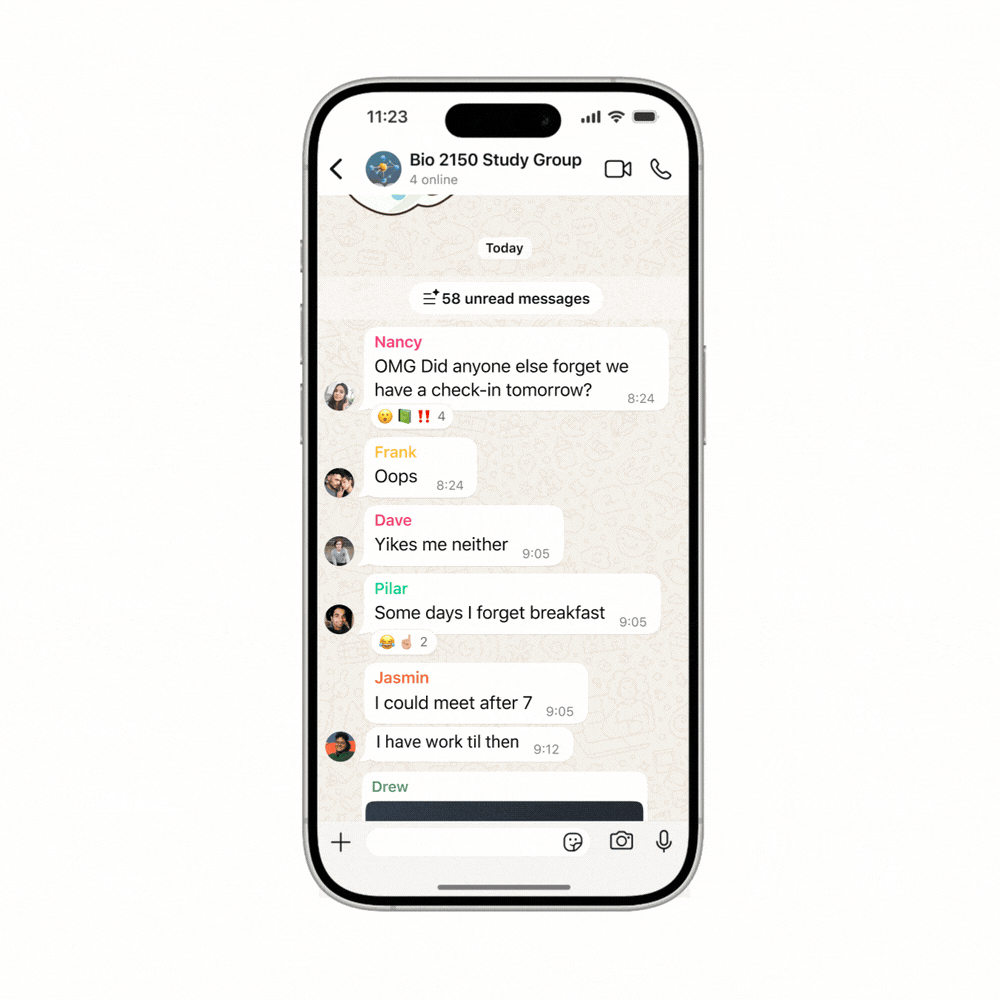 WhatsApp vai resumir suas conversas longas com IA O WhatsApp anunciou um novo recurso baseado em inteligência artificial (IA) que promete te ajudar na hora de ler aquela mensagem longa da sua mãe, namorada(o), do trabalho ou daquele grupo de família que vive ativo. Passo a passo de como usar a novidade no WhatsApp