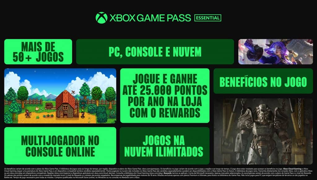 Xbox Game Pass ganha novos planos e dobra o preço do Ultimate A Microsoft anunciou nesta terça-feira (1º) uma reorganização completa dos planos do Xbox Game Pass, trazendo mudanças em preços, bibliotecas de jogos e benefícios para os assinantes. A partir de hoje, os planos passam a se chamar Essential, Premium e Ultimate, substituindo os antigos Core, Standard e Ultimate, e oferecem maior flexibilidade para quem joga em console, PC e na nuvem. xbox-essential