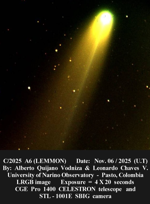 Cometa mais brilhante de 2025 passa perto do Sol – de novo, só daqui a mais de mil anos! Descoberto em 3 de janeiro, o cometa C/2025 A6 (Lemmon) parecia, a princípio, que seria visível apenas por telescópios. Mas, para surpresa dos astrônomos, após passar atrás do Sol em agosto, ele reapareceu com brilho intenso, tornando-se o cometa mais luminoso de 2025. Cometa mais brilhante de 2025 passa perto do Sol – de novo, só daqui a mais de mil anos!