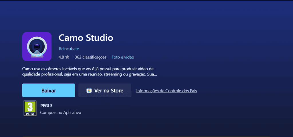 Tela do download do programa Camo Studio