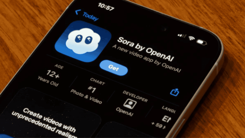 imagem de celular com a página de download do aplicativo SORA