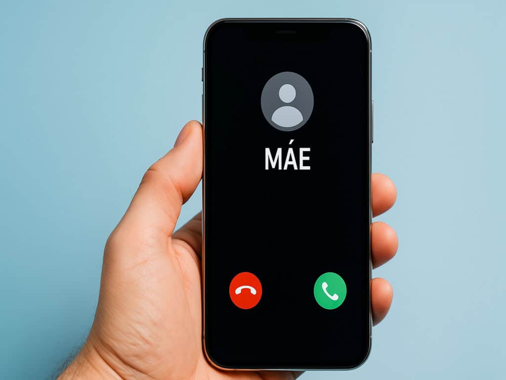 5 dicas para não cair em golpes com IA na Black Friday A proximidade da Black Friday traz não só ofertas tentadoras, mas também uma ameaça cada vez mais sofisticada, o golpe com IA na Black Friday. Pessoa atendendo ligação suspeita com o nome “Mãe” no visor, com elementos digitais sugerindo golpe de voz por IA