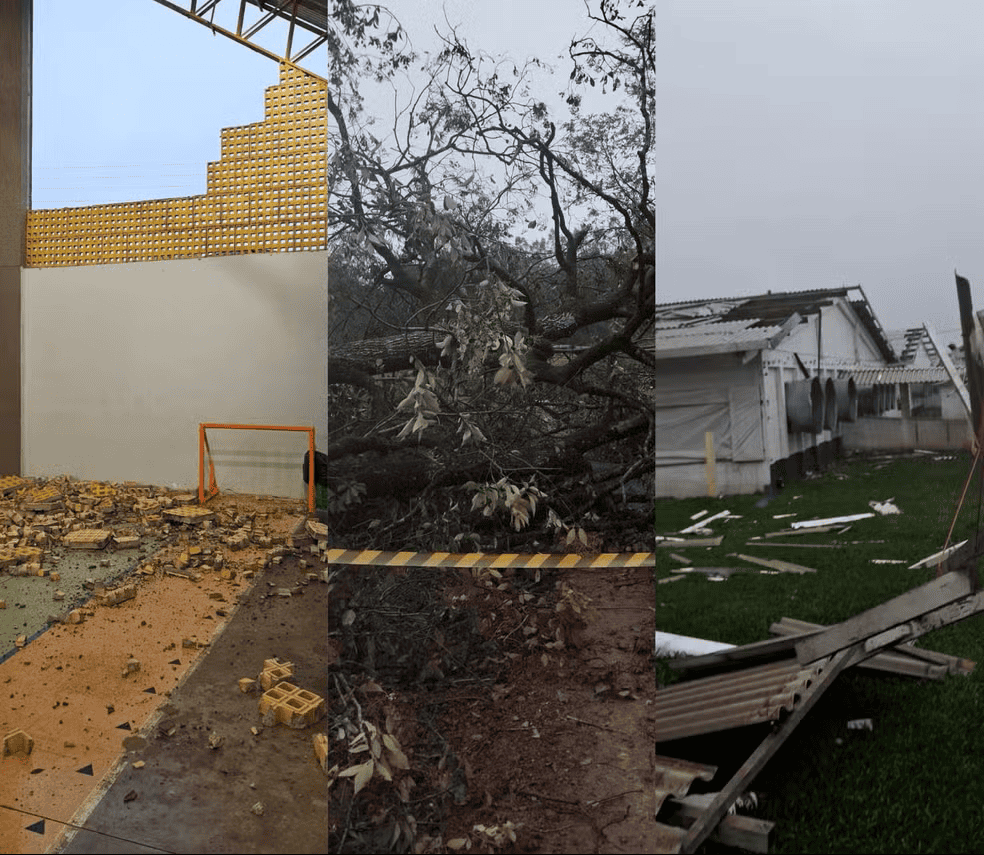 Montagem com destruição em três lugares em Palmitos (SC)