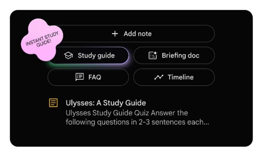Interface escura e elegante com botões interativos como “Guia de estudo” e “FAQ”. No centro, destaque para um quiz sobre “Ulisses”, com instruções claras e foco em respostas curtas.