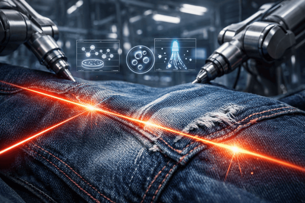 Seu jeans parece simples, mas é feito com laser, enzimas e alta tecnologia Você provavelmente tem uma no armário, mas já parou para pensar na tecnologia envolvida em uma simples calça jeans? O processo de fabricação mistura história antiga com robôs futuristas e lasers de alta precisão. Seu jeans parece simples, mas é feito com laser, enzimas e alta tecnologia