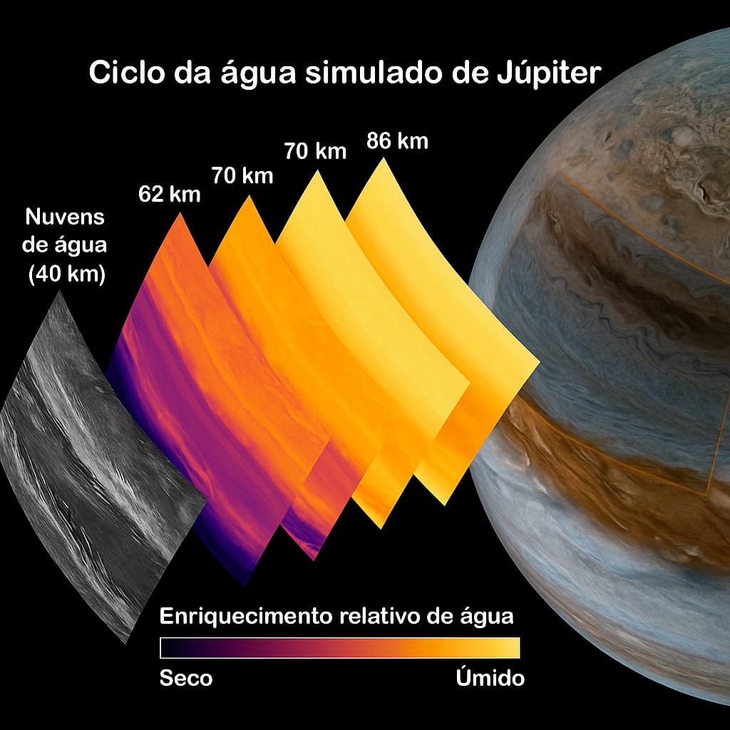 Rotação rápida de Júpiter cria bolsões irregulares de água na atmosfera