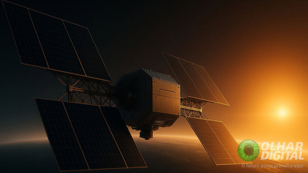 Satélite com chip da Nvidia roda IA no espaço pela primeira vez A Starcloud deu um passo simbólico na corrida da inteligência artificial (IA). A startup norte-americana treinou o primeiro modelo de IA em órbita, usando um chip H100 da Nvidia instalado no satélite Starcloud‑1. É a primeira vez que um processador dessa classe opera no espaço. Ilustração de data center de inteligência artificial (IA) em forma de satélite no espaço