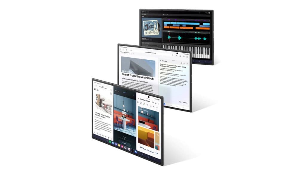 O celular que vira tablet: Samsung apresenta o ousado Galaxy Z TriFold A Samsung anunciou o Galaxy Z TriFold, seu primeiro smartphone dobrável com três partes de tela, que se desdobra para revelar um display interno de dez polegadas. O lançamento inicial, na Coreia do Sul, está marcado para 12 de dezembro de 2025. Montagem mostrando Galaxy Z TriFold da Samsung