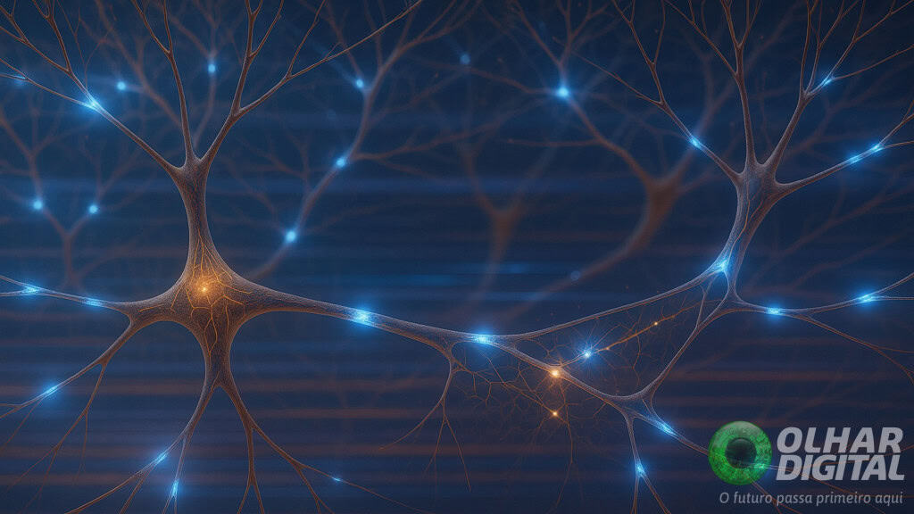 Revolução na neurociência! Supercomputador simula cérebro com precisão inédita Uma das simulações virtuais mais realistas do córtex cerebral de um camundongo foi feita por cientistas do Instituto Allen (EUA) e colaboradores de outros países. O modelo digital, processado pelo Fugaku, um dos supercomputadores mais rápidos do mundo, reúne quase dez milhões de neurônios, 26 bilhões de sinapses e 86 regiões interconectadas do cérebro. A simulação replica forma e função do órgão com detalhamento inédito. Ilustração de neurônios em cérebro numa simulação num supercomputador