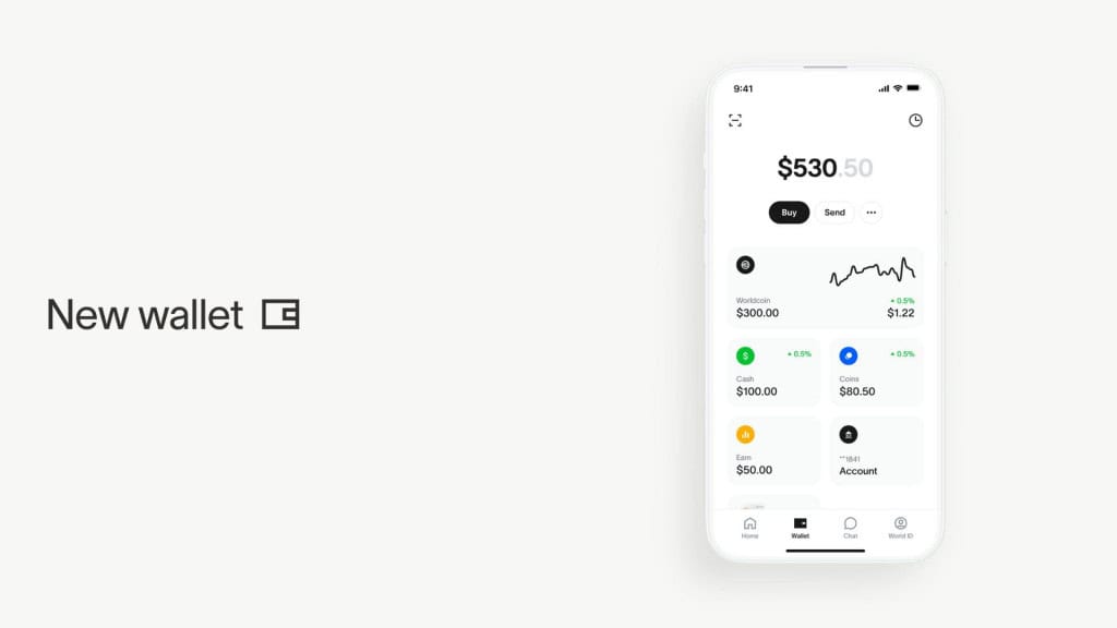 ‘Super app’ do World aposta em chat que mostra quem é humano A World lançou uma versão do seu aplicativo na qual deu um passo além do que vinha fazendo até aqui. A plataforma agora se apresenta como um “super app”, com conversa criptografada, pagamentos em cripto, Mini Apps e verificação de humanidade num único ambiente. Montagem mostrando carteira no World App