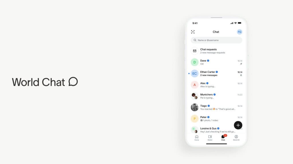 ‘Super app’ do World aposta em chat que mostra quem é humano A World lançou uma versão do seu aplicativo na qual deu um passo além do que vinha fazendo até aqui. A plataforma agora se apresenta como um “super app”, com conversa criptografada, pagamentos em cripto, Mini Apps e verificação de humanidade num único ambiente. Montagem mostrando conversas no World Chat, integrado ao World App