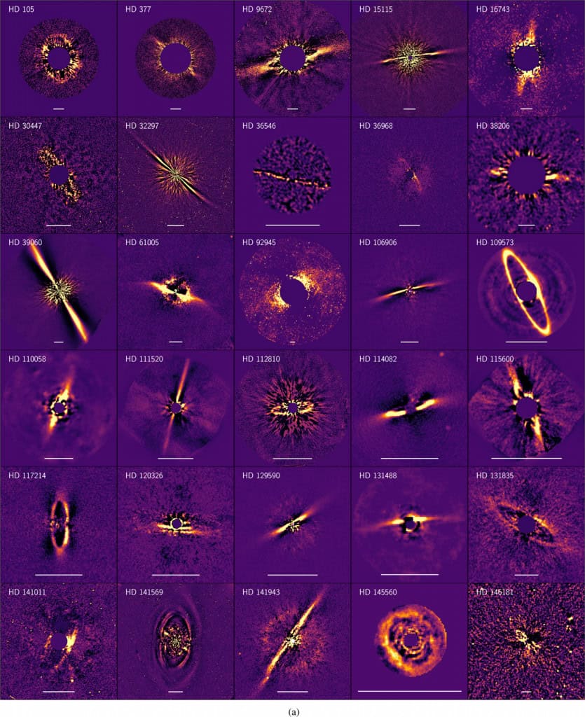 Cientistas registram 51 imagens de exoplanetas em formação Usando o Very Large Telescope (VLT), pesquisadores observaram 161 estrelas próximas e identificaram 51 sistemas repletos de anéis de poeira. As estruturas, chamadas de discos de detritos, surgem de colisões entre asteroides ou cometas e oferecem um retrato raro de como sistemas planetários se desenvolvem além do nosso. Os resultados foram publicados na revista Astronomy and Astrophysics. Cientistas registram 51 imagens de exoplanetas em formação