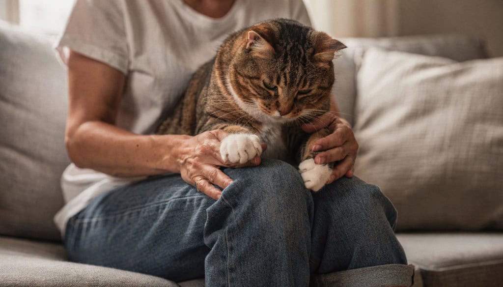 O motivo científico por trás do hábito fofo dos gatos de abrir e fechar as patinhas em você como se tivesse amassando pãozinho