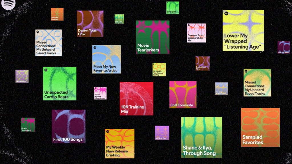 Spotify promete ficar mais espertinho – mas ainda não no Brasil O Spotify anunciou, nesta quinta-feira (22), que o recurso “Prompted Playlists” vai aparecer para assinantes do plano Premium no Canadá e nos Estados Unidos. Por meio da nova função, as pessoas poderão criar listas de músicas apenas escrevendo o que querem ouvir. A inteligência artificial (IA) faz o resto. Montagem com capas de playlists geradas a partir de prompts para inteligência artificial (IA) no Spotify