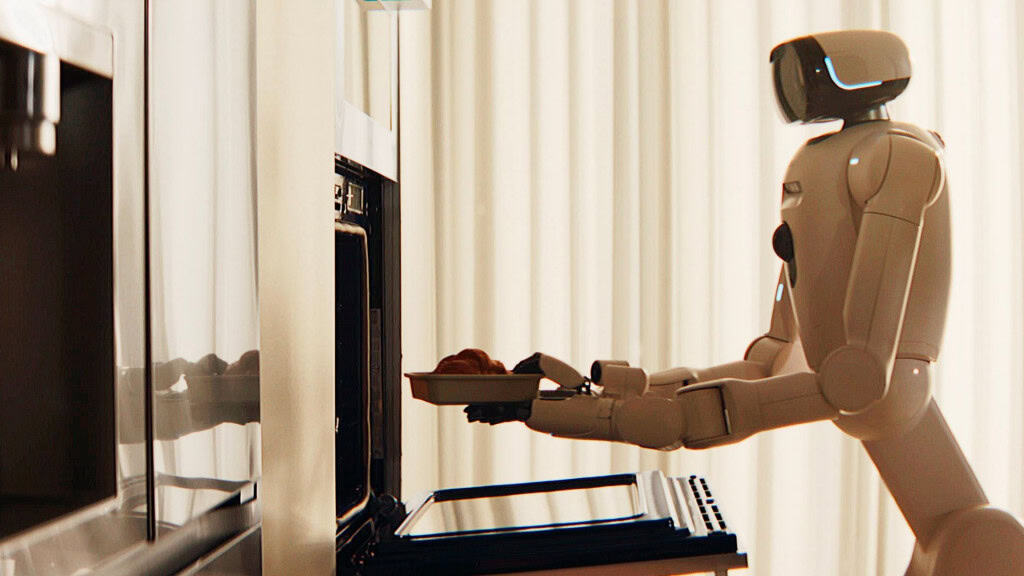 Robô humanoide CLOiD, da LG, colocando croissants num forno