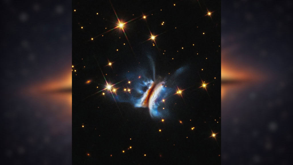 Imagem capturada pelo Hubble de sistema planetário cujo formato lembra um sanduíche