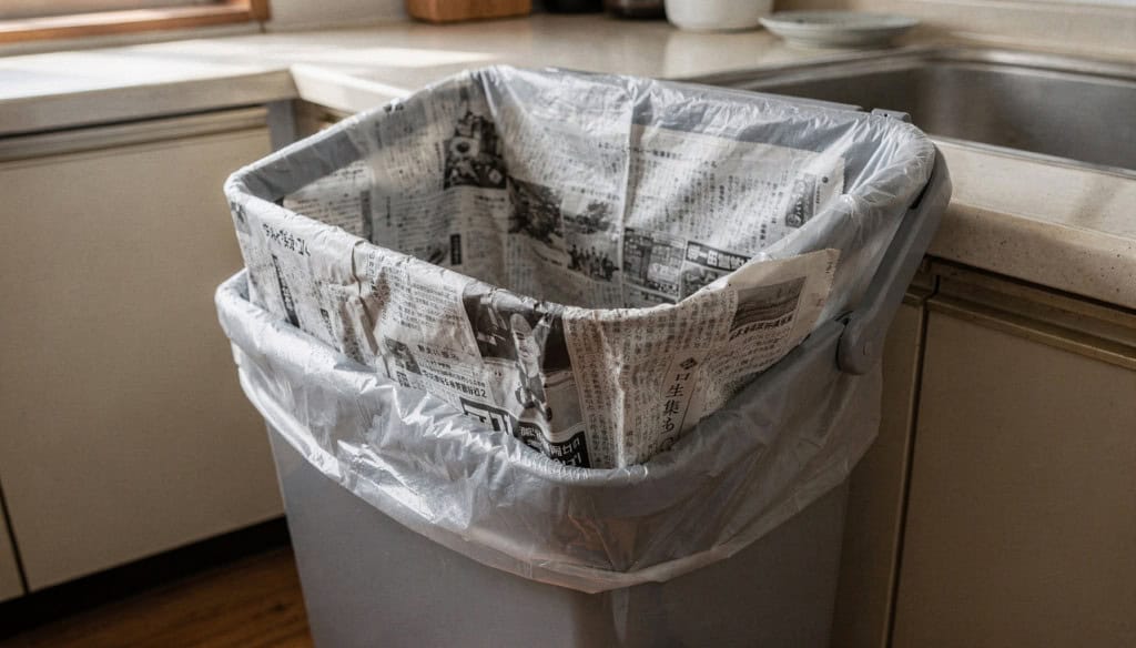 Truque simples com jornal velho muda o cheiro do lixo da cozinha