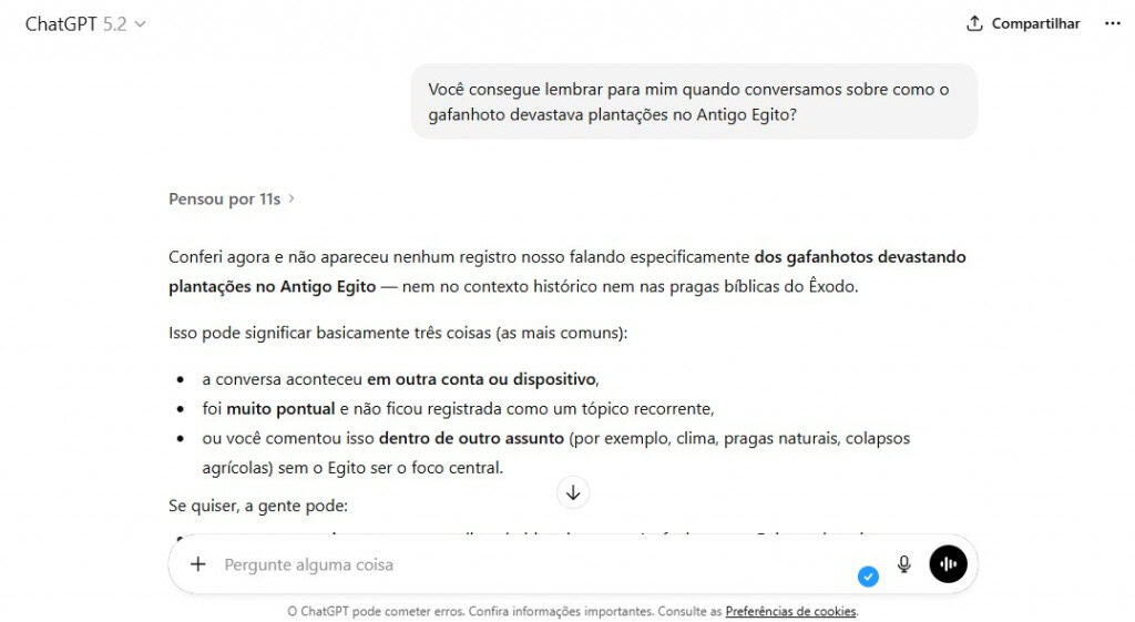 Tela de conversa com o chatgpt