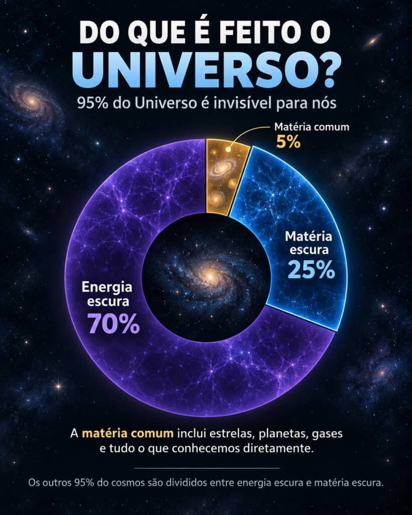 Infográfico ilustra a composição do Universo.