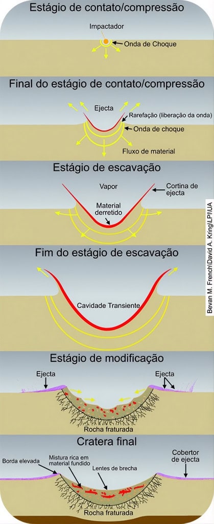 Processo de formação de uma cratera.