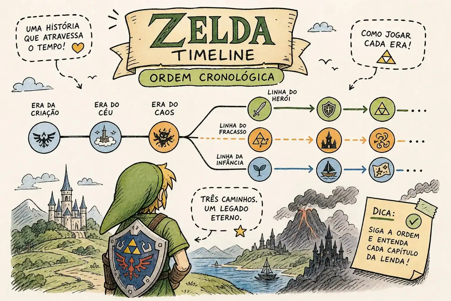 a ordem que a Nintendo só inventou 25 anos depois — Cronologia de Zelda